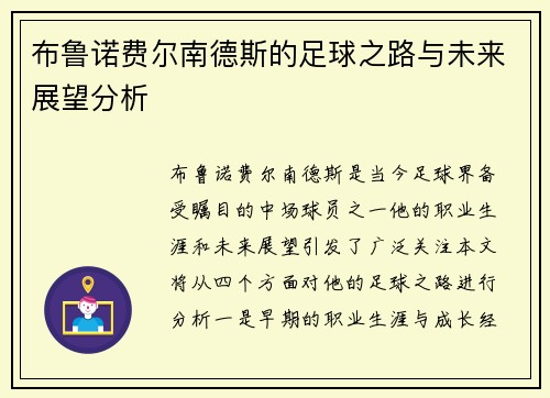 布鲁诺费尔南德斯的足球之路与未来展望分析