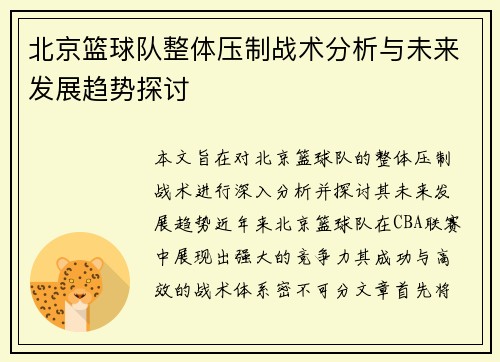 北京篮球队整体压制战术分析与未来发展趋势探讨