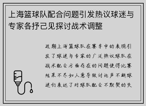 上海篮球队配合问题引发热议球迷与专家各抒己见探讨战术调整
