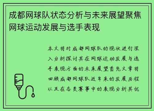 成都网球队状态分析与未来展望聚焦网球运动发展与选手表现