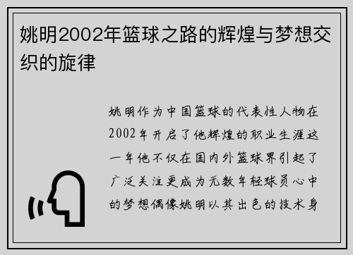 姚明2002年篮球之路的辉煌与梦想交织的旋律